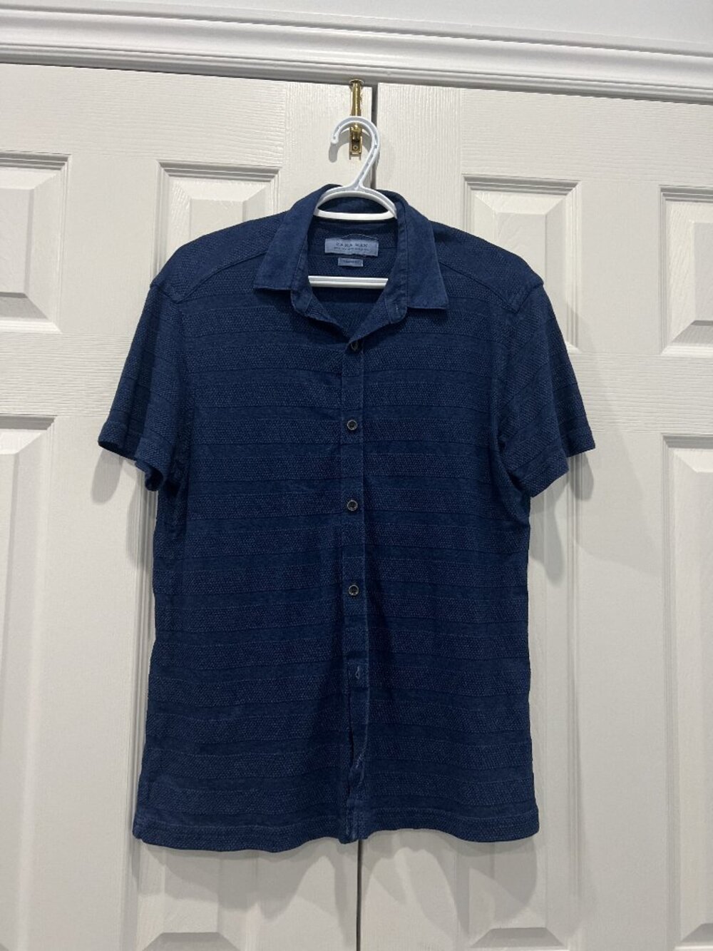 Zara Man Navy Textured Button-Up Shirt Size M